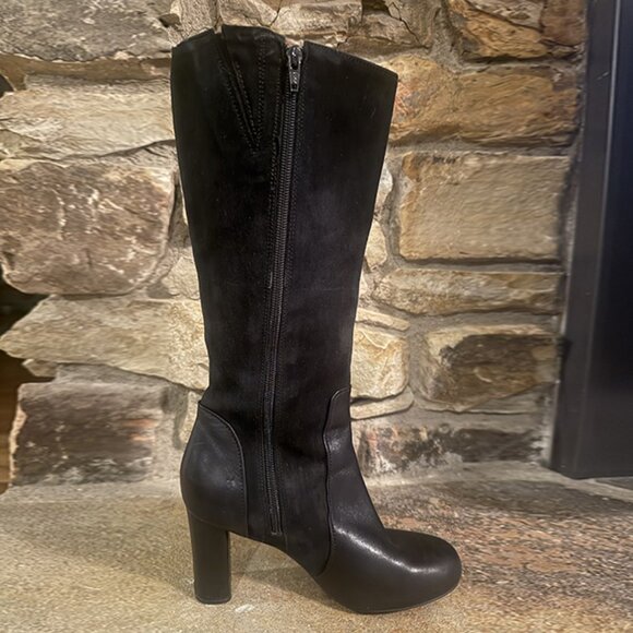 CLARKS Black Leather & Suede Indigo Loyal Pearl Knee High Boots 7M - Picture 5 of 8